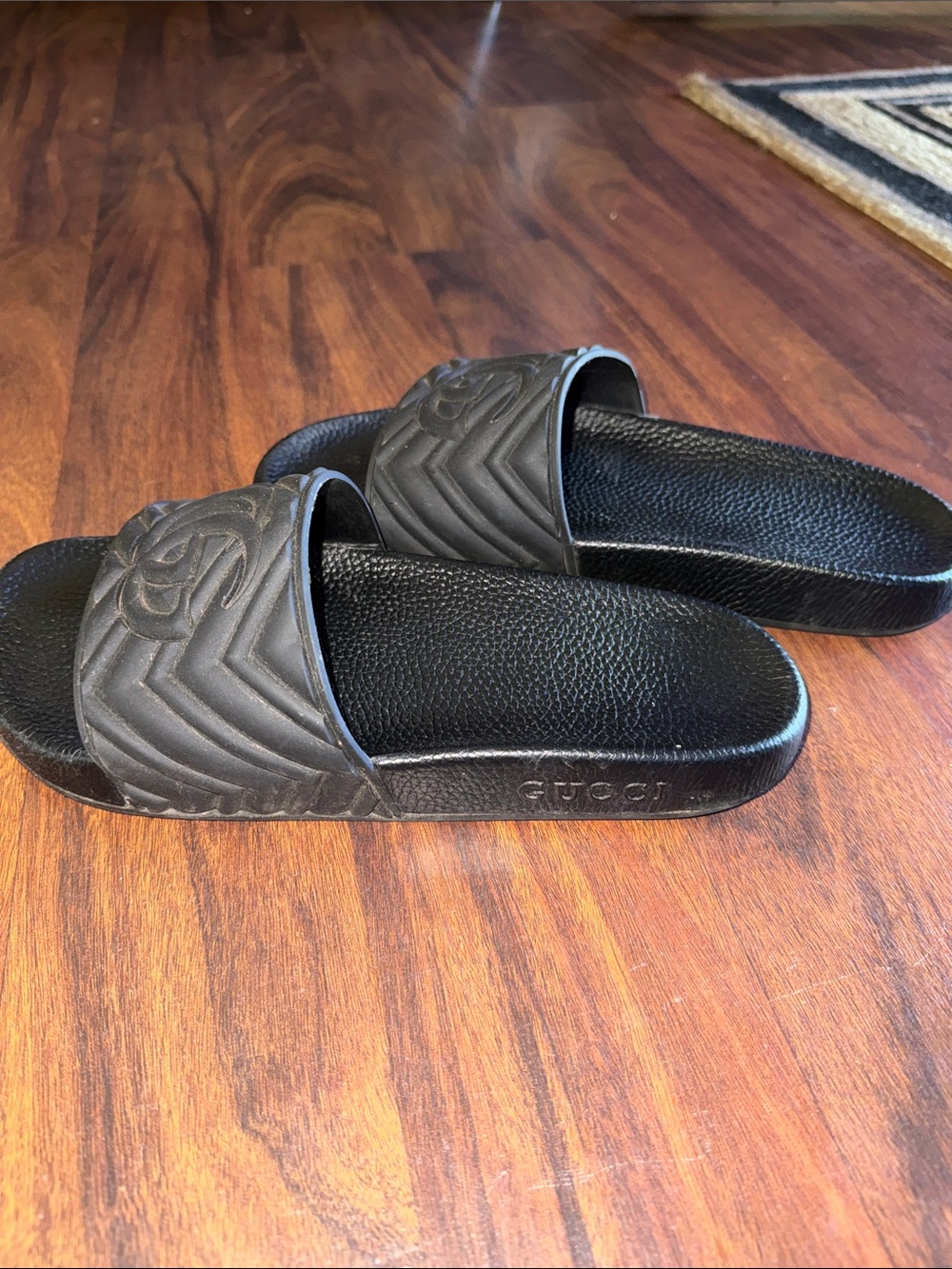 Black Quilted Logo GG Slide Sandals - Picture 3 of 5